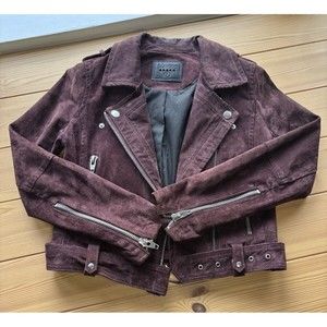 BLANK NYC Burgundy Suede Leather Moto Jacket Zip